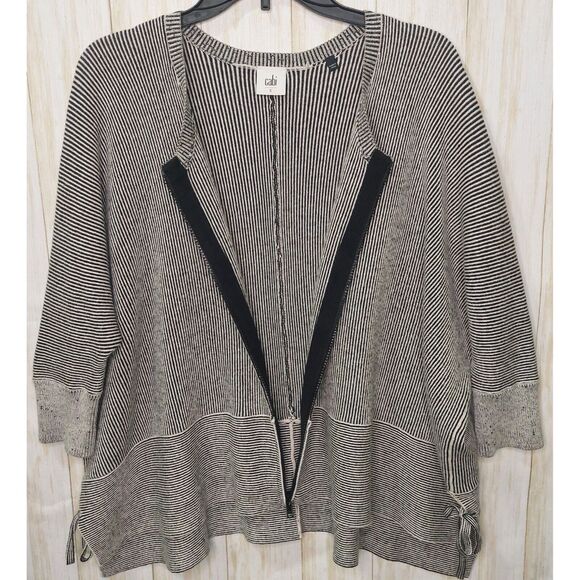 Cabi Women's Zip Cardigan/Top Black/White 3/4 Sleeve Side Ties Size Small - Picture 4 of 10